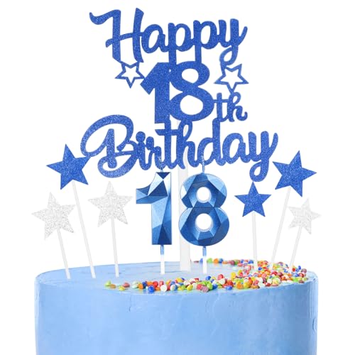 9 thück Kuchen Deko 18th Geburtthag Mädchen Jungen,3D Geburtthag Kerzen Nummer 18 und Happy 18th Birthday Blau Cake Topper,Decoration Geburtthag Cake für Teenager Junge Party von FUNCANDLE