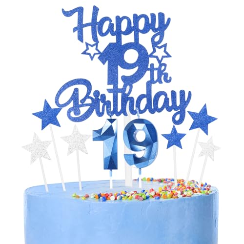 9 thück Kuchen Deko 19th Geburtthag Mädchen Jungen,3D Geburtthag Kerzen Nummer 19 und Happy 119th Birthday Blau Cake Topper,Decoration Geburtthag Cake für Teenager Junge Party 9 thück Kuchen Deko 19th Geburtthag Mädchen Jungen,3D Geburtthag Kerzen Nummer 19 und Happy 119th Birthday Blau Cake Topper,Decoration Geburtthag Cake für Teenager Junge Party von FUNCANDLE