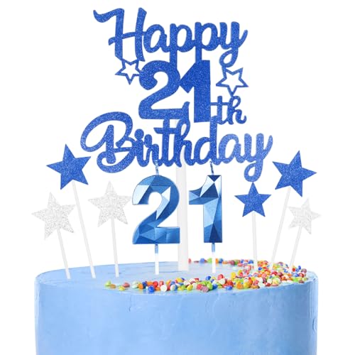 9 thück Kuchen Deko 21st Geburtthag Mädchen Jungen,3D Geburtthag Kerzen Nummer 21 und Happy 21st Birthday Blau Cake Topper,Decoration Geburtthag Cake für Teenager Junge Party 9 thück Kuchen Deko 21st Geburtthag Mädchen Jungen,3D Geburtthag Kerzen Nummer 21 und Happy 21st Birthday Blau Cake Topper,Decoration Geburtthag Cake für Teenager Junge Party von FUNCANDLE