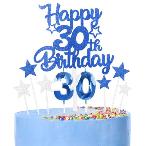 9 thück Kuchen Deko 30th Geburtthag Mädchen Jungen,3D Geburtthag Kerzen Nummer 30 und Happy 30th Birthday Blau Cake Topper,Decoration Geburtthag Cake für Teenager Junge Party 9 thück Kuchen Deko 30th Geburtthag Mädchen Jungen,3D Geburtthag Kerzen Nummer 30 und Happy 30th Birthday Blau Cake Topper,Decoration Geburtthag Cake für Teenager Junge Party von FUNCANDLE