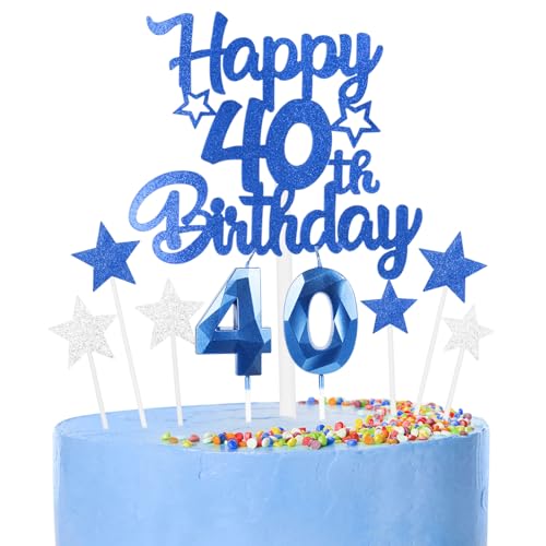 9 thück Kuchen Deko 40th Geburtthag Mädchen Jungen,3D Geburtthag Kerzen Nummer 40 und Happy 40th Birthday Blau Cake Topper,Decoration Geburtthag Cake für Teenager Junge Party 9 thück Kuchen Deko 40th Geburtthag Mädchen Jungen,3D Geburtthag Kerzen Nummer 40 und Happy 40th Birthday Blau Cake Topper,Decoration Geburtthag Cake für Teenager Junge Party von FUNCANDLE