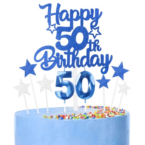 9 thück Kuchen Deko 50th Geburtthag Mädchen Jungen,3D Geburtthag Kerzen Nummer 50 und Happy 50th Birthday Blau Cake Topper,Decoration Geburtthag Cake für Teenager Junge Party 9 thück Kuchen Deko 50th Geburtthag Mädchen Jungen,3D Geburtthag Kerzen Nummer 50 und Happy 50th Birthday Blau Cake Topper,Decoration Geburtthag Cake für Teenager Junge Party von FUNCANDLE