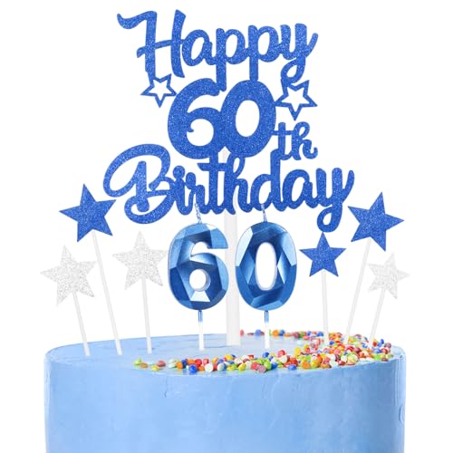 9 thück Kuchen Deko 60th Geburtthag Mädchen Jungen,3D Geburtthag Kerzen Nummer 60 und Happy 60th Birthday Blau Cake Topper,Decoration Geburtthag Cake für Teenager Junge Party 9 thück Kuchen Deko 60th Geburtthag Mädchen Jungen,3D Geburtthag Kerzen Nummer 60 und Happy 60th Birthday Blau Cake Topper,Decoration Geburtthag Cake für Teenager Junge Party von FUNCANDLE