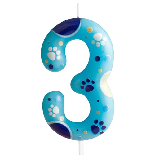 Blaue Geburtstagskerzen Zahlen 3 mit Pfotenabdruck, Blaue Zahl 3 Kerze für Kuchen,Kuchendekoration für Jungen Mädchen 3rd Geburtstag,Pet Party Deko Zubehör Blaue Geburtstagskerzen Zahlen 3 mit Pfotenabdruck, Blaue Zahl 3 Kerze für Kuchen,Kuchendekoration für Jungen Mädchen 3rd Geburtstag,Pet Party Deko Zubehör von FUNCANDLE
