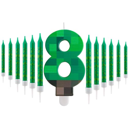 FUNCANDLE Pixel 8 Geburtstagskerzen Set,3.74inch Pixel 8 Nummer mit 12pcs Grün Eine Kerze,Dekoration Jungen und Mädchen Cartoon Gaming Themen Geburtstag Party FUNCANDLE Pixel 8 Geburtstagskerzen Set,3.74inch Pixel 8 Nummer mit 12pcs Grün Eine Kerze,Dekoration Jungen und Mädchen Cartoon Gaming Themen Geburtstag Party von FUNCANDLE