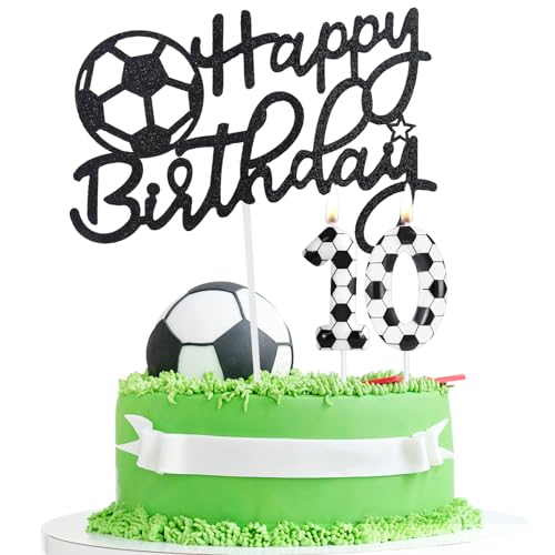 Fußball-Geburtstagsdekorationsset, schwarz-weiß, Fußball-Geburtstagszahl 10 und Fußball-Kuchen-Cupcake-Topper, Dekorationen für Fußball, Sport, Motto-Party, Jungen, Teenager, Partyzubehör, Geschenke Fußball-Geburtstagsdekorationsset, schwarz-weiß, Fußball-Geburtstagszahl 10 und Fußball-Kuchen-Cupcake-Topper, Dekorationen für Fußball, Sport, Motto-Party, Jungen, Teenager, Partyzubehör, Geschenke von FUNCANDLE