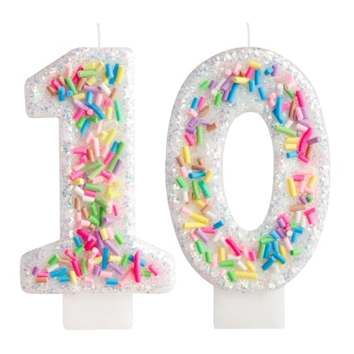 Geburtstagskerzen Zahlen Bunte Süßigkeiten 10. Geburtstagskerze für Partybedarf, Kerzen zur Kuchendekoration, 3.34 Zoll Nummer 10 Kuchen Topper, Hochzeitsjubiläum Pastell Süßigkeiten Thema Party von FUNCANDLE