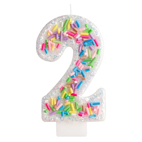 Geburtstagskerzen Zahlen Bunte Süßigkeiten 2. Geburtstagskerze für Partybedarf, Kerzen zur Kuchendekoration, 3.34 Zoll Nummer 2 Kuchen Topper, Hochzeitsjubiläum Pastell Süßigkeiten Thema Party von FUNCANDLE