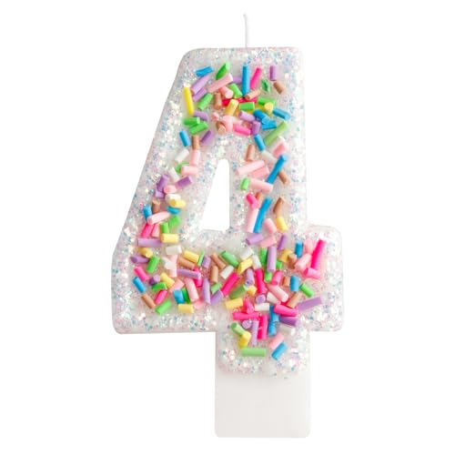 Geburtstagskerzen Zahlen Bunte Süßigkeiten 4. Geburtstagskerze für Partybedarf, Kerzen zur Kuchendekoration, 3.34 Zoll Nummer 4 Kuchen Topper, Hochzeitsjubiläum Pastell Süßigkeiten Thema Party von FUNCANDLE