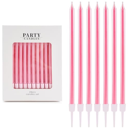 Geburtstagskerzen für Kuchen, 24 Stück Rosa Happy Birthday-Kerzen, Party-Kerzen, Kuchendekorationen, lange dünne Kerzen, Cupcake-Kerzen für Mädchen, Frauen Geburtstagskerzen für Kuchen, 24 Stück Rosa Happy Birthday-Kerzen, Party-Kerzen, Kuchendekorationen, lange dünne Kerzen, Cupcake-Kerzen für Mädchen, Frauen von FUNCANDLE