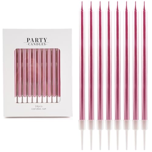 Geburtstagskerzen für Kuchen, 24 Stück Rosa Happy Birthday-Kerzen, Party-Kerzen, Kuchendekorationen, lange dünne Kerzen, Cupcake-Kerzen für Mädchen, Frauen Geburtstagskerzen für Kuchen, 24 Stück Rosa Happy Birthday-Kerzen, Party-Kerzen, Kuchendekorationen, lange dünne Kerzen, Cupcake-Kerzen für Mädchen, Frauen von FUNCANDLE
