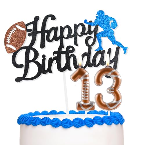 Kuchendekoration zum 13. Geburtstag, mit Zahlen zum 13. Geburtstag, Kerzen und Glitzer, Fußball-Geburtstagskuchenaufsätze, Set für Jungen, Mädchen, Kinder, Partyzubehör, Jubiläumsfeiern Kuchendekoration zum 13. Geburtstag, mit Zahlen zum 13. Geburtstag, Kerzen und Glitzer, Fußball-Geburtstagskuchenaufsätze, Set für Jungen, Mädchen, Kinder, Partyzubehör, Jubiläumsfeiern von FUNCANDLE