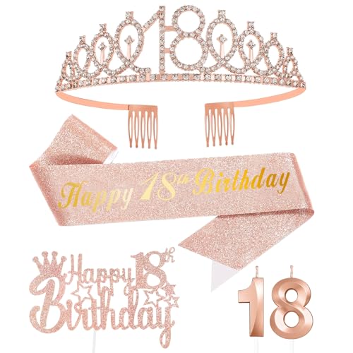 Rose Gold 18. Geburtstag Mädchen Deko, Geburtstag Krone und Schärpe, Happy Birthday Tortendeko,Kerze Geburtstag,Geburtstagsdeko Mädchen und Damen 18 Party Dekoration Rose Gold 18. Geburtstag Mädchen Deko, Geburtstag Krone und Schärpe, Happy Birthday Tortendeko,Kerze Geburtstag,Geburtstagsdeko Mädchen und Damen 18 Party Dekoration von FUNCANDLE