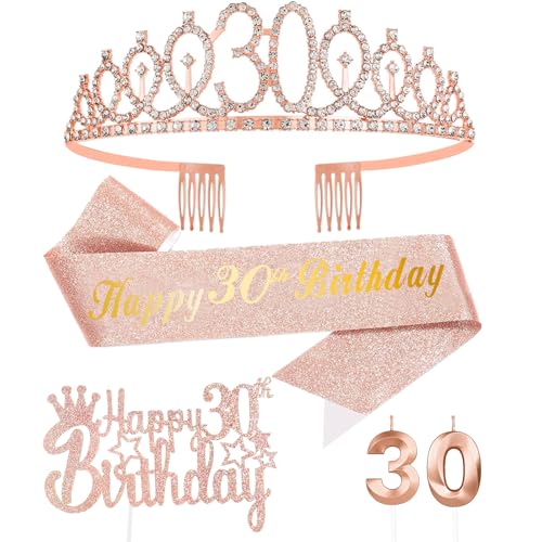 Rose Gold 30. Geburtstag Mädchen Deko, Geburtstag Krone und Schärpe, Happy Birthday Tortendeko,Kerze Geburtstag,Geburtstagsdeko Mädchen und Damen 30 Party Dekoration Rose Gold 30. Geburtstag Mädchen Deko, Geburtstag Krone und Schärpe, Happy Birthday Tortendeko,Kerze Geburtstag,Geburtstagsdeko Mädchen und Damen 30 Party Dekoration von FUNCANDLE