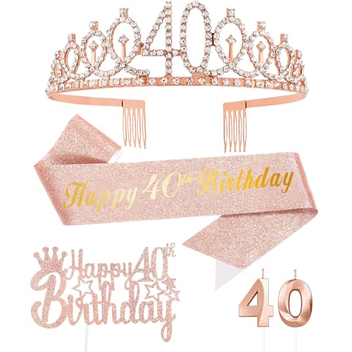 Rose Gold 40. Geburtstag Mädchen Deko, Geburtstag Krone und Schärpe, Happy Birthday Tortendeko,Kerze Geburtstag,Geburtstagsdeko Mädchen und Damen 40 Party Dekoration Rose Gold 40. Geburtstag Mädchen Deko, Geburtstag Krone und Schärpe, Happy Birthday Tortendeko,Kerze Geburtstag,Geburtstagsdeko Mädchen und Damen 40 Party Dekoration von FUNCANDLE