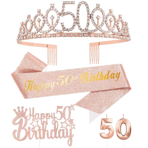Rose Gold 50. Geburtstag Mädchen Deko, Geburtstag Krone und Schärpe, Happy Birthday Tortendeko,Kerze Geburtstag,Geburtstagsdeko Mädchen und Damen 50 Party Dekoration Rose Gold 50. Geburtstag Mädchen Deko, Geburtstag Krone und Schärpe, Happy Birthday Tortendeko,Kerze Geburtstag,Geburtstagsdeko Mädchen und Damen 50 Party Dekoration von FUNCANDLE