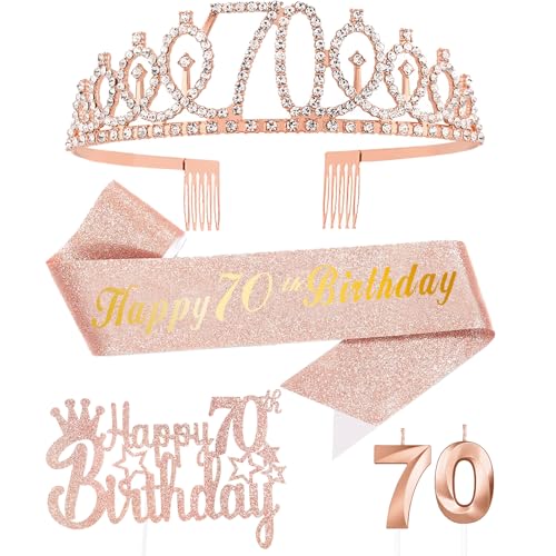 Rose Gold 70. Geburtstag Mädchen Deko, Geburtstag Krone und Schärpe, Happy Birthday Tortendeko,Kerze Geburtstag,Geburtstagsdeko Mädchen und Damen 70 Party Dekoration Rose Gold 70. Geburtstag Mädchen Deko, Geburtstag Krone und Schärpe, Happy Birthday Tortendeko,Kerze Geburtstag,Geburtstagsdeko Mädchen und Damen 70 Party Dekoration von FUNCANDLE