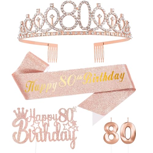 Rose Gold 80. Geburtstag Mädchen Deko, Geburtstag Krone und Schärpe, Happy Birthday Tortendeko,Kerze Geburtstag,Geburtstagsdeko Mädchen und Damen 80 Party Dekoration Rose Gold 80. Geburtstag Mädchen Deko, Geburtstag Krone und Schärpe, Happy Birthday Tortendeko,Kerze Geburtstag,Geburtstagsdeko Mädchen und Damen 80 Party Dekoration von FUNCANDLE