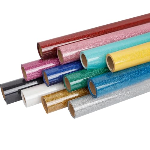 FUNKAKA Glitzer-Wärmetransfer-HTV-Vinyl-Bündel, 12 Rollen, 30,5 cm x 0,9 m, zum Aufbügeln, Vinyl für T-Shirt, 12 verschiedene Farben, Glitzer-HTV-Vinyl für alle Schneidemaschinen, leicht zu schneiden FUNKAKA Glitzer-Wärmetransfer-HTV-Vinyl-Bündel, 12 Rollen, 30,5 cm x 0,9 m, zum Aufbügeln, Vinyl für T-Shirt, 12 verschiedene Farben, Glitzer-HTV-Vinyl für alle Schneidemaschinen, leicht zu schneiden von FUNKAKA