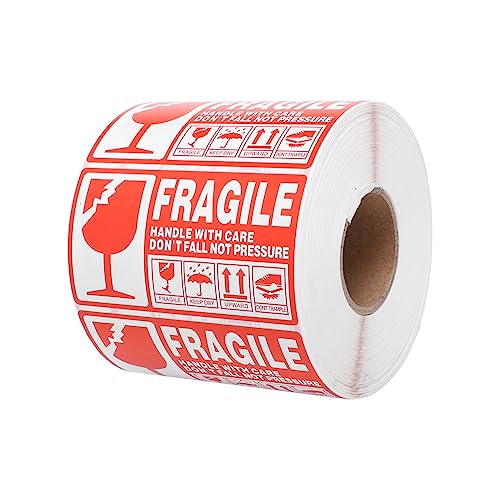 FUNNETOYU 1 Rolle Fragile Aufkleber Rote und Weiße Versandetiketten für Zerbrechliche Selbstklebend Sicheren Verpacken und Versenden Sorgt für Richtige Handhabung von FUNNETOYU