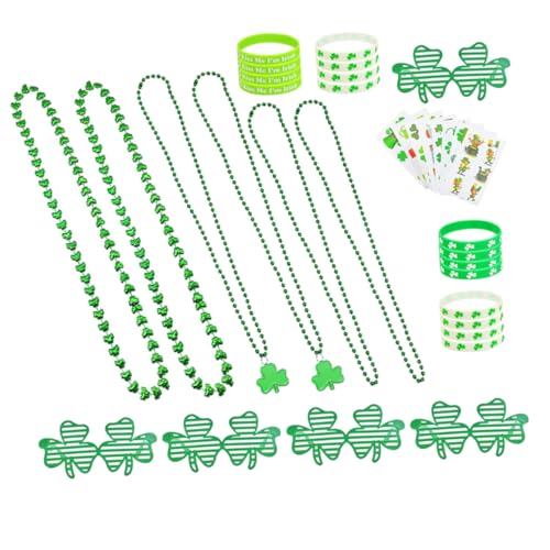 FUNNETOYU 1 Satz Kleebrille Party-Armband-Brille Halskette Shamrock -Armband Kleeblatt Paddy's Day Accessoires Papier Grün FUNNETOYU 1 Satz Kleebrille Party-Armband-Brille Halskette Shamrock -Armband Kleeblatt Paddy's Day Accessoires Papier Grün von FUNNETOYU
