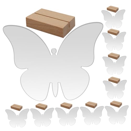FUNNETOYU 10 Sätze Teiliges Tischschilder mit Schmetterlingsdesign Transparente Reservierte Sitzkarten mit Holzsockel Dekorative Platzkarten für Hochzeit Party und Bankett von FUNNETOYU