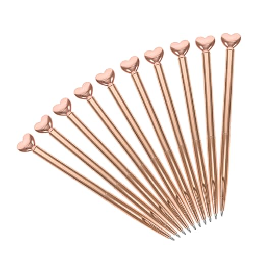 FUNNETOYU 10 Stück Teiliges Herzform Kugelschreiber Metall Kugelschreiber mit Spitze Glattes aus Robustem Metall Nachfüllbar Vielseitig für Büro Studium Valentinstag Roségold von FUNNETOYU