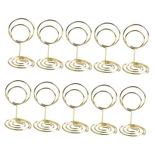 FUNNETOYU 10 Stück Teiliges Metall Tischkartenhalter mit Kreativem Pfau design Stabile Fotoclips für Hochzeitstische Hohe Runde Foto Notizhalter in Elegantem Gold von FUNNETOYU