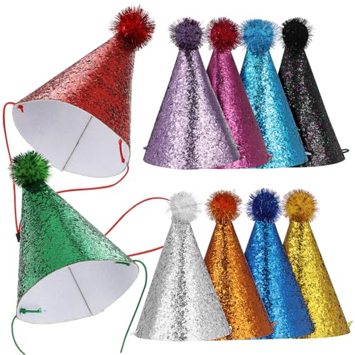 FUNNETOYU 10 Stück Teiliges Partyhüte Erwachsene Bunte Geburtstagskegel mit Verstellbarem Kinnband Polyester für Geburtstagsfeiern Karneval Halloween und Festdekoration von FUNNETOYU