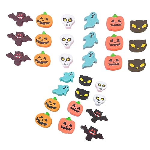 FUNNETOYU 100 Stück Halloween Radiergummis Mini Cartoon Radiergummi Mix mit Schädel Kürbis und Fledermaus Motiven Bunte Party Mitgebsel und Dekoration Leicht und Platzsparend für Schule von FUNNETOYU