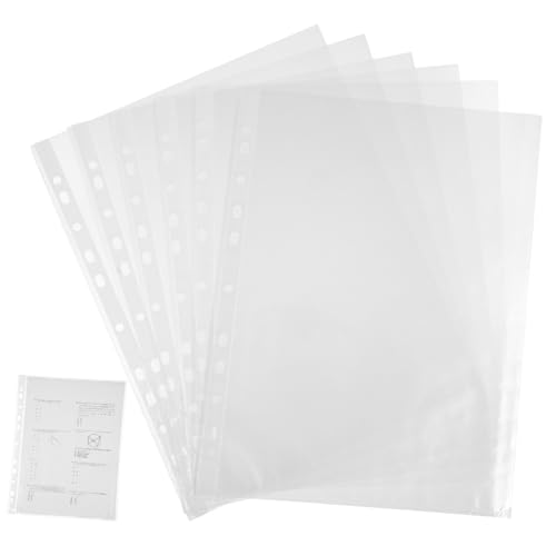 FUNNETOYU 100 Stück Tasche Tasche Bag Bag Ärmel durchsichtige Einbandhüllen Beschützer Löcher Schutzhüllen für Papier Seitenschutz mit Taschen Klarsichthüllen für Hefter pp Transparent von FUNNETOYU