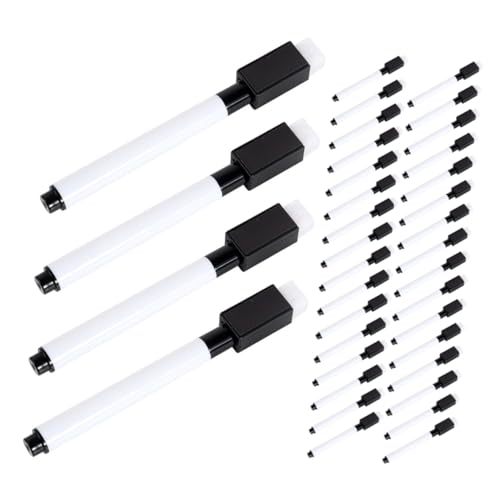 FUNNETOYU 100 Stück Trocken Abwischbare Marker Mit Radiergummi: Löschbare Whiteboard-stifte – Marker Mit Feiner Spitze Und Glatter Schwarzer Auf Wasserbasis Für Detailliertes von FUNNETOYU