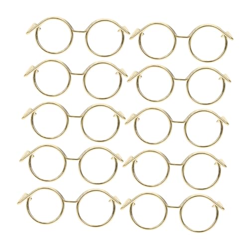 FUNNETOYU 10stücke Mini Puppenbrille Metall Runde Rahmenlose Goldfarbene Brillen Für Puppen Für -projekte Fotorequisiten Puppenzubehör Verkleiden von FUNNETOYU