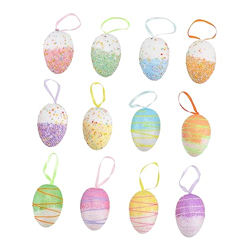 FUNNETOYU 12 Stück Ostereier easter egg decoration easter for Ostern gefüllte Eier Kleine Osterspielzeuge Eierbaum entzückende Osteranhänger Osterei Ornamente Schaum Colorful von FUNNETOYU