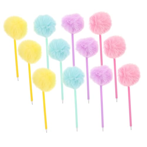 FUNNETOYU 12 Stück Teiliges Bunte Plüsch Kugelschreiber mit Weichem Pompom Flauschige Schreibstifte für Schüler Mädchen Kreative Partyartikel für Geburtstag Farbenfrohe Kugelschreiber mit von FUNNETOYU