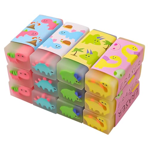 FUNNETOYU 12 Stück Teiliges Cartoon Dinosaurier Radiergummis Kinderfreundlich Leicht und Handlich als Mitbringsel und Geschenk für Schüler und Kindergartenkinder Zufällige Zufällige Farbe von FUNNETOYU