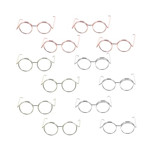 FUNNETOYU 12 Stück Teiliges Mini Brillen für Puppen aus Robustem Kupferdraht Leichte Deformationsbeständige Puppenbrillen ohne Gläser in Roségold Silber und Gold zur Puppendekoration und von FUNNETOYU