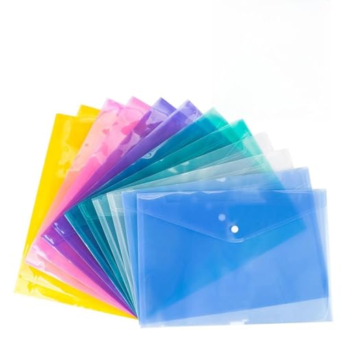 FUNNETOYU 12 Stück Teiliges Transparente PP Dokumentenmappe mit Druckknopfverschluss Reißfest und Wasserabweisend Organizer für Büro und Schule Praktische Umschlagmappe zur Sicheren von FUNNETOYU