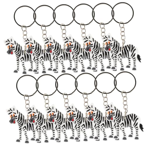 FUNNETOYU 12 Stück Zebra-Schlüsselanhänger Rucksack Ketten Zubehör Auto Und Reiz süßer Tier-Schlüsselanhänger tierischer Schlüsselanhänger Kawaii Cartoon Keyrings Netter Schlüsselring PVC von FUNNETOYU