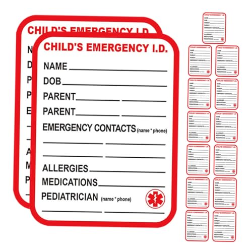 FUNNETOYU 15 Stück Teiliges Medizinische Informationsaufkleber für Kinderautositz Stark Haftend mit Detaillierten Notfallfeldern Sichtbar Roter Sicherheitsaufkleber für Kindersitz von FUNNETOYU