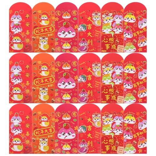 FUNNETOYU 18 Stück Glücksumschläge für Jahr Schlange Traditionelle Rote Umschläge für Chinesische Neujahr mit Niedlichem Cartoon Schlangen Design für Familie und Freunde FUNNETOYU 18 Stück Glücksumschläge für Jahr Schlange Traditionelle Rote Umschläge für Chinesische Neujahr mit Niedlichem Cartoon Schlangen Design für Familie und Freunde von FUNNETOYU