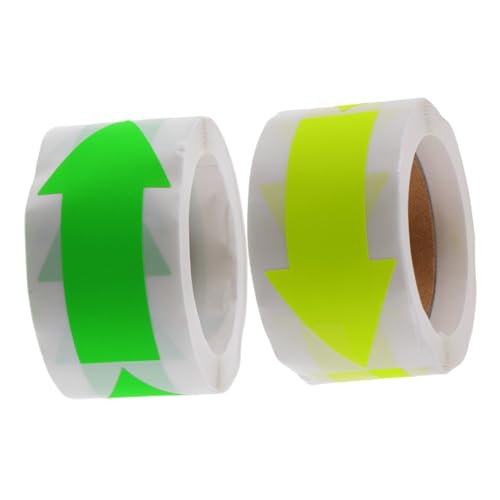 FUNNETOYU 2 Rollen Pfeilaufkleber Selbstklebende Etiketten für Verpackungen DIY Projekte und Dekoration Fluoreszierende Grüne und Gelbe Richtungshinweise Aufkleber pro Rolle von FUNNETOYU