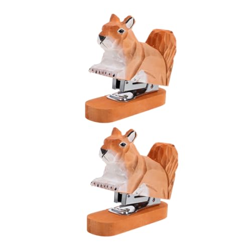 FUNNETOYU 2 Stück Mini Holz Hefter mit Eichhörnchen Design Handgefertigter Tierischer Büroklammer-tacker Praktisch Ergonomisch für Desktop und Kreative Büroausstattung von FUNNETOYU