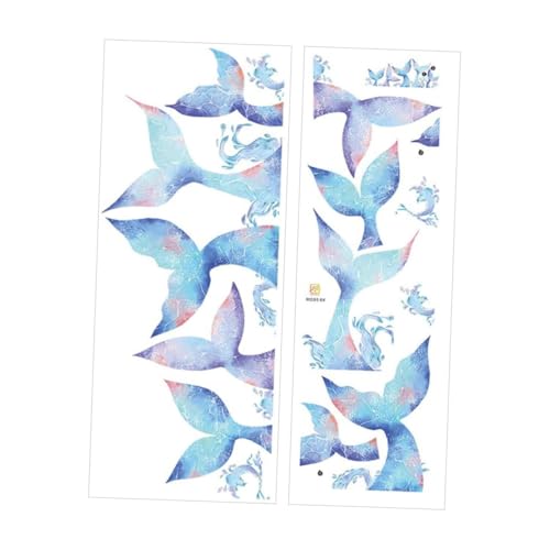 FUNNETOYU 2 Stück Teiliges Hintergrundwandsticker Meerjungfrauenschwanz Abnehmbar PVC Bunte Cartoon Muster Langlebig für Glatte Oberflächen Kinderzimmer Wanddekoration von FUNNETOYU