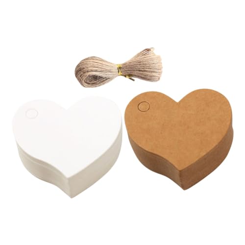 FUNNETOYU 200 Stück Herzförmige Geschenkanhänger mit Leere Papieretiketten für Valentinstag Hochzeiten Babypartys DIY Bastelprojekte Schnur für Vielseitige Verwendung von FUNNETOYU