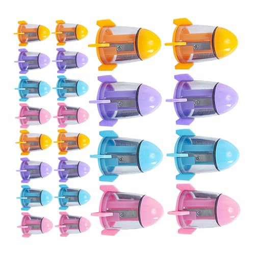 FUNNETOYU 24 Stück Teiliges Kleiner Handspitzer mit Süßem Raketen design für Schüler Einfache Bedienung Scharfes Messer für Schule Büro und Zuhause von FUNNETOYU
