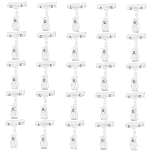 FUNNETOYU 25Stücke Rotierender Clip Halter für Etiketten Doppelter Kunststoff Merchandise Tag Clip für Ausweise und Regalbeschriftung Transparent und Wiederverwendbar von FUNNETOYU