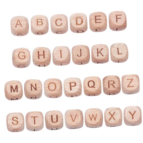 FUNNETOYU 26 Stück Teiliges Holzperlen Buchstabenwürfel aus Buchenholz Naturfarben für DIY Schmuckherstellung Armbänder Halsketten Basteln mit Robustem Glattem Design von FUNNETOYU