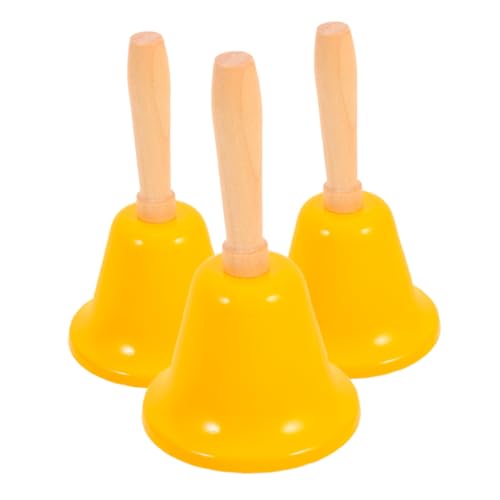 FUNNETOYU 3 Stück Handglocke mit Holzgriff Lauter Serviceläutebell für Restaurant und Zuhause für Notfälle und Essensansagen Gelb von FUNNETOYU