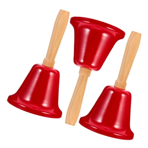 FUNNETOYU 3 Stück Teiliges Handglocken Rot Lautstarke Tischglocke für Service Unterricht und Erinnerungen Robuste Metallkonstruktion mit Holzgriff für Zuhause und Schule von FUNNETOYU